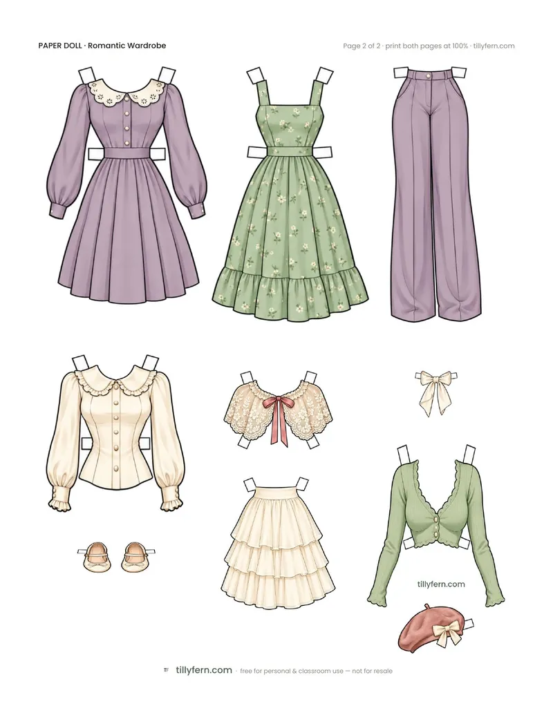Romantic Wardrobe — page 2: more printable paper doll clothes