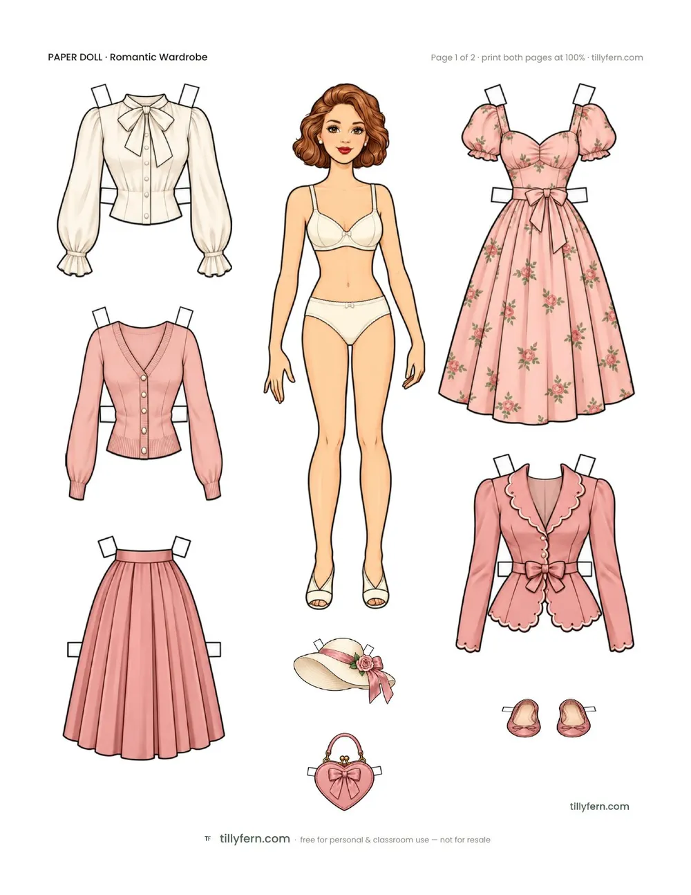 Romantic Wardrobe — free printable paper doll paper doll with clothes, page 1 of 2