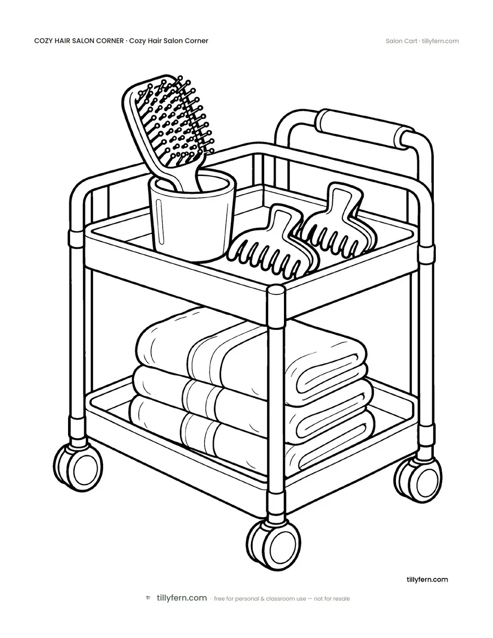 Salon Cart — free hair salon corner coloring page from Cozy Hair Salon Corner