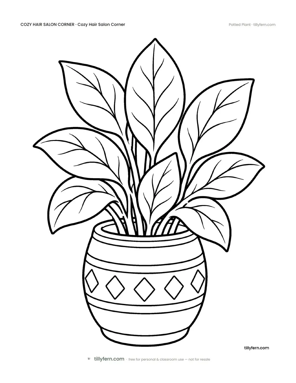 Potted Plant — free hair salon corner coloring page from Cozy Hair Salon Corner