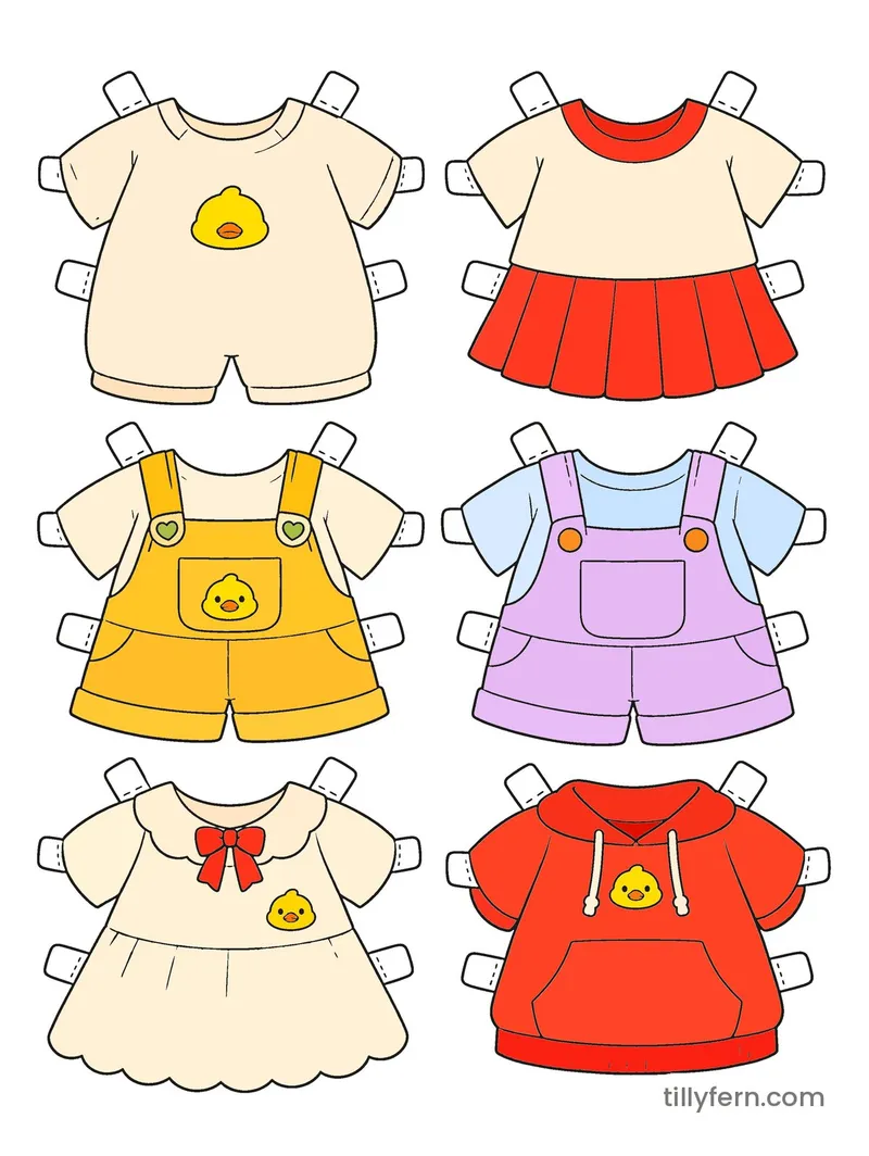 School & Play Wardrobe — More Outfits — colored example of the coloring page in bright colors