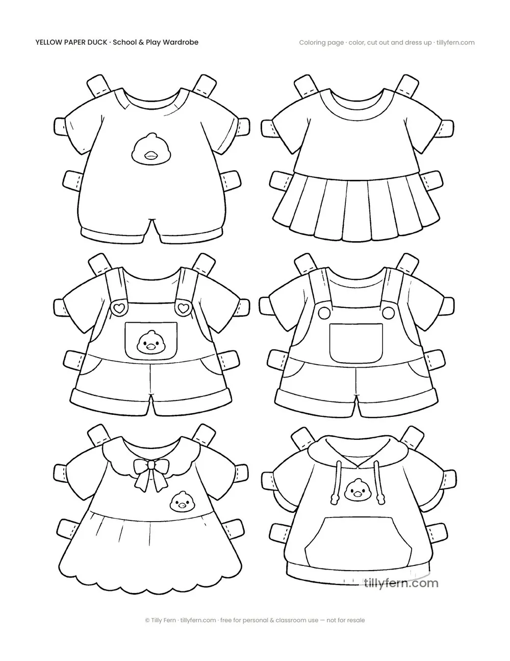 School & Play Wardrobe — More Outfits — free printable yellow paper duck coloring page