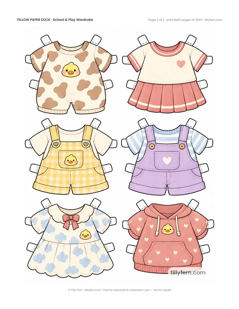 School & Play Wardrobe — page 2: more printable paper doll clothes