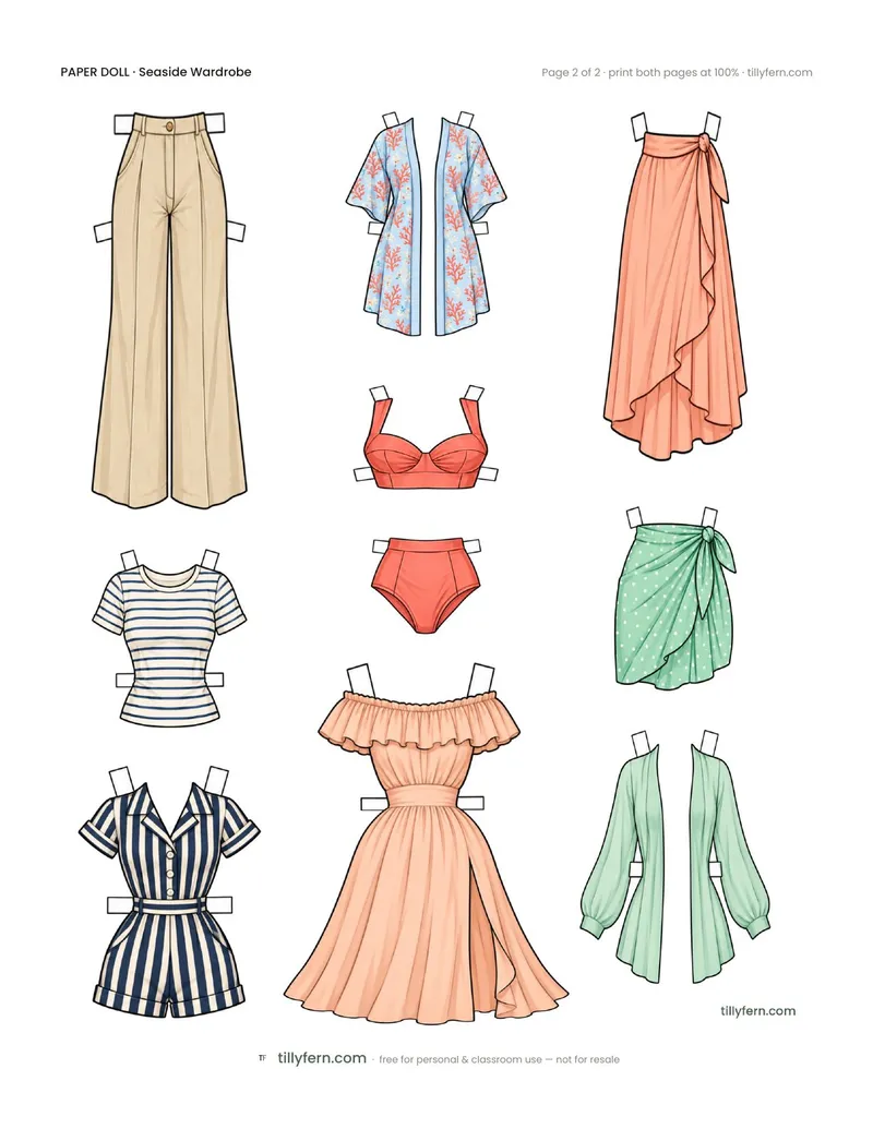 Seaside Wardrobe — page 2: more printable paper doll clothes