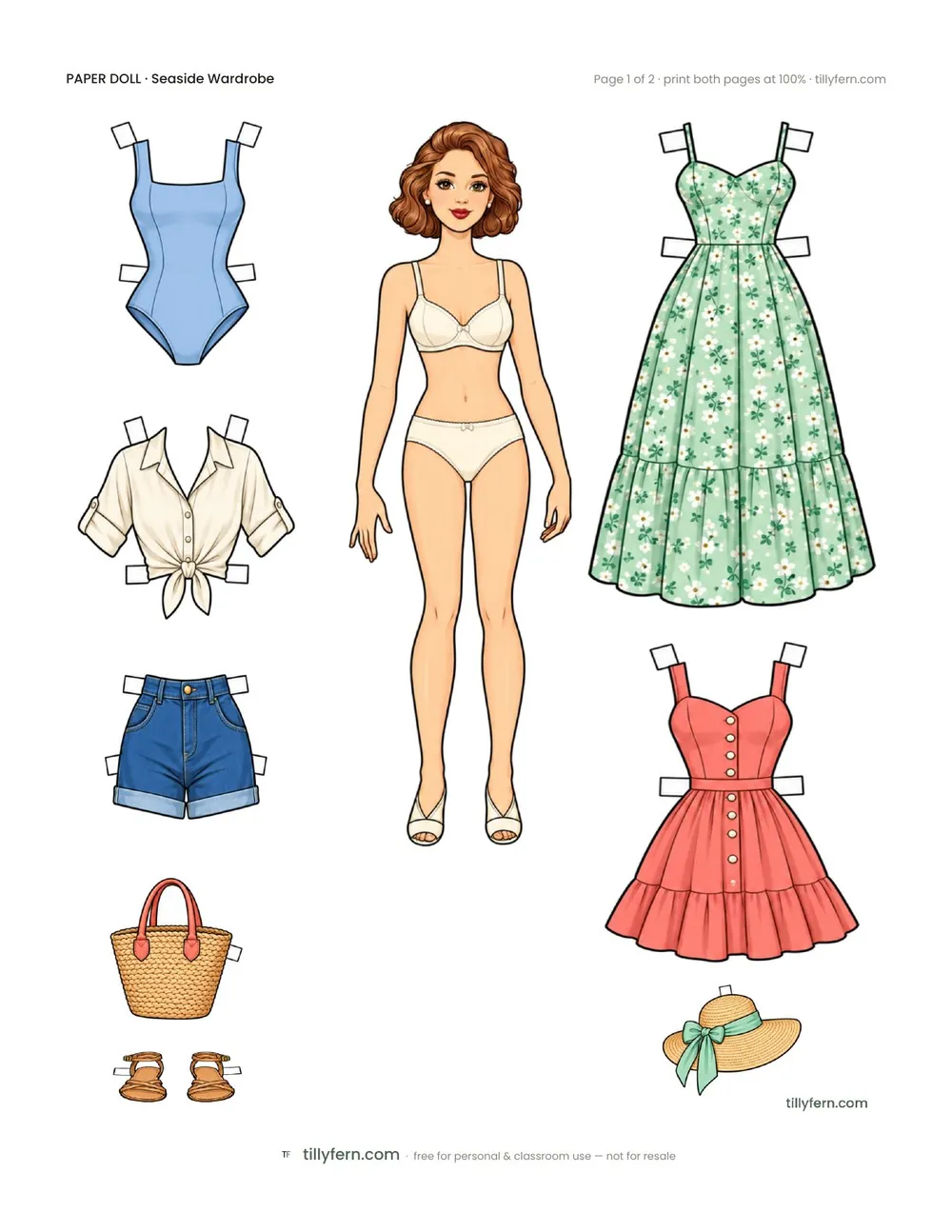 Seaside Wardrobe — free printable paper doll paper doll with clothes, page 1 of 2