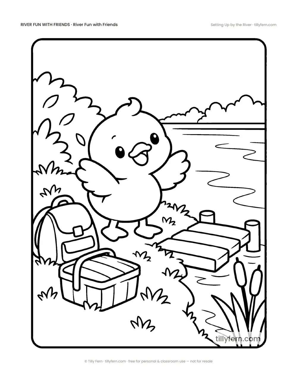 Setting Up by the River — free duck coloring page from River Fun with Friends