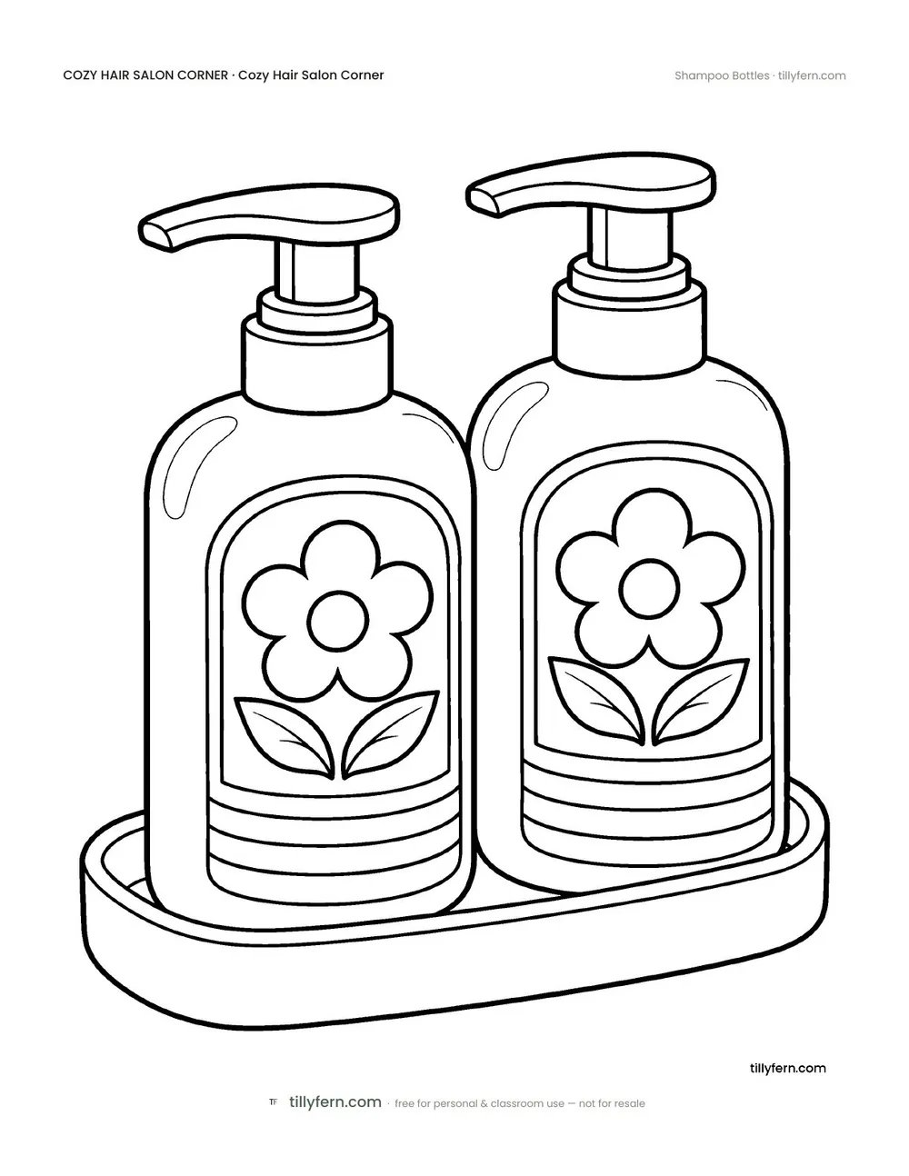 Shampoo Bottles — free hair salon corner coloring page from Cozy Hair Salon Corner