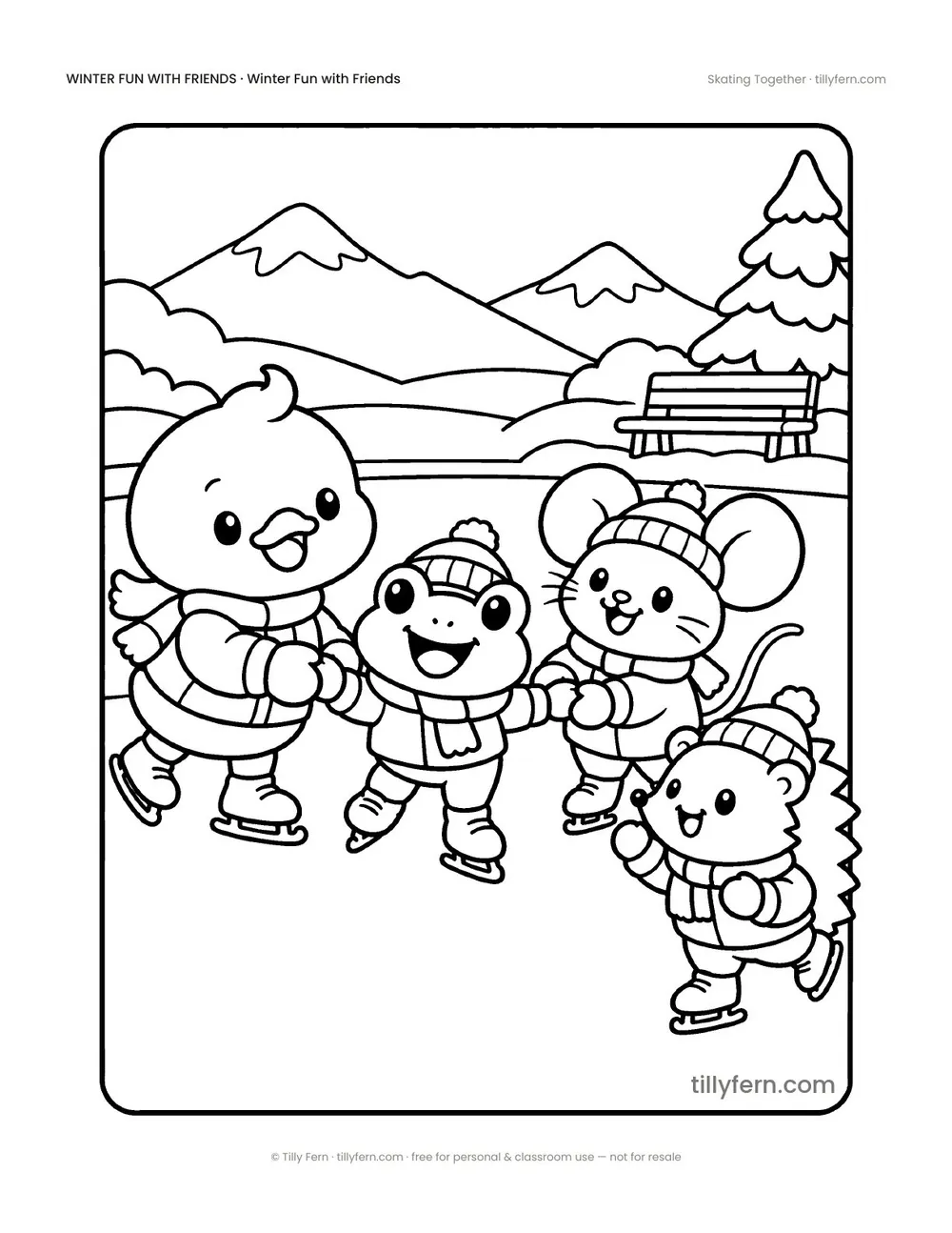 Skating Together — free winter coloring page from Winter Fun with Friends