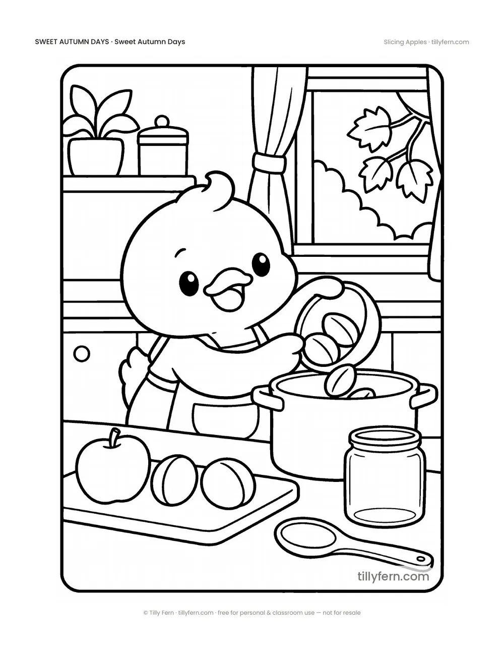 Slicing Apples — free cozy fall coloring page from Sweet Autumn Days