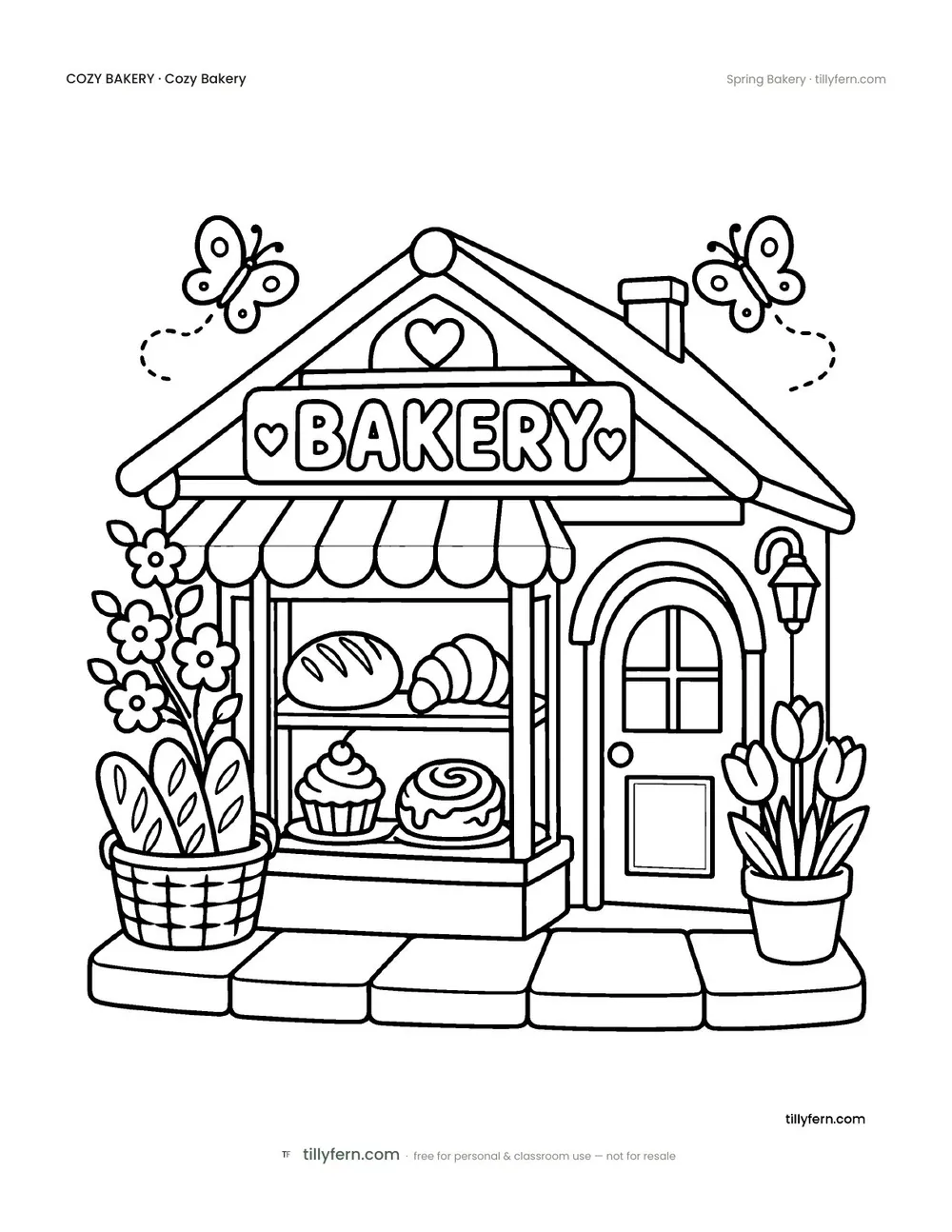 Spring Bakery — free bakery coloring page from Cozy Bakery