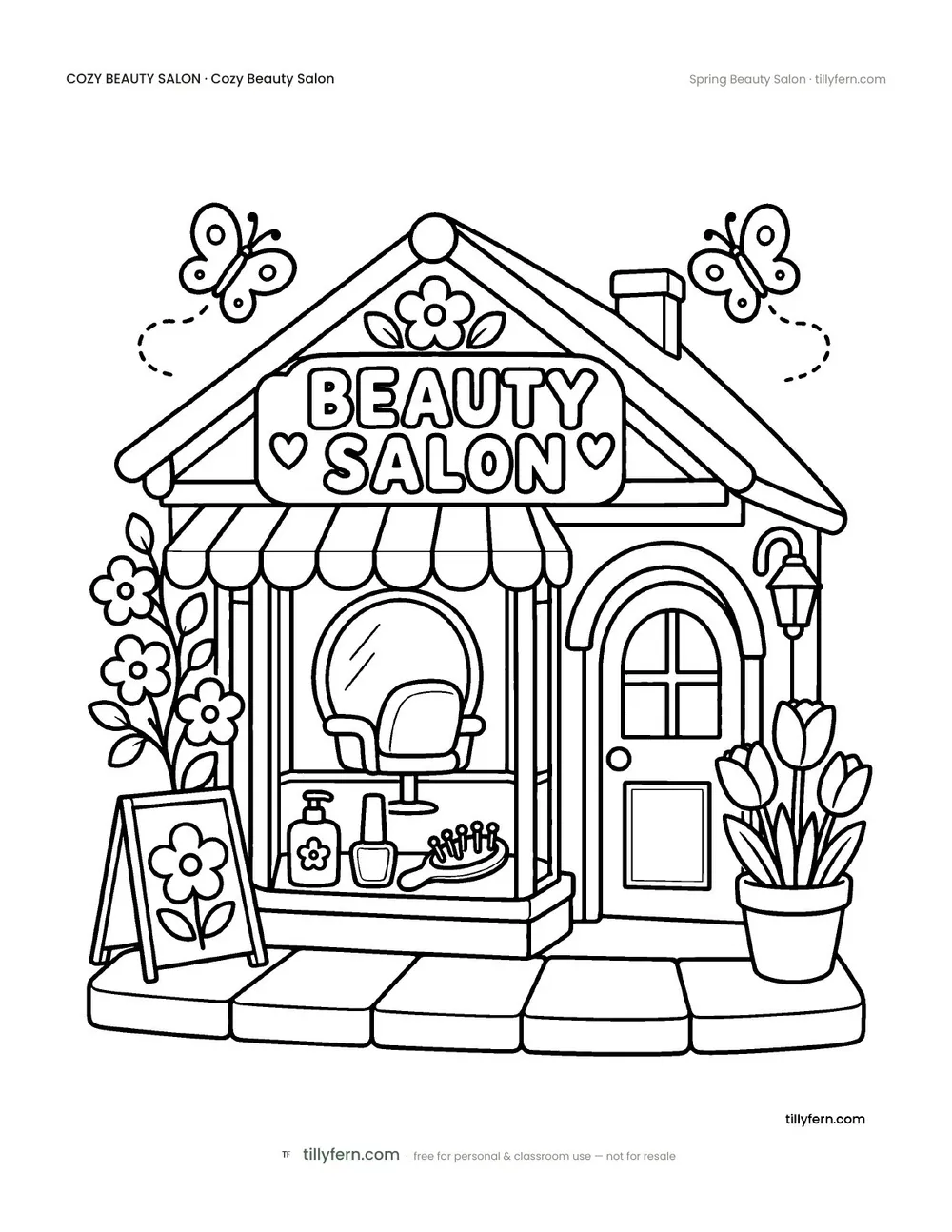 Spring Beauty Salon — free beauty salon coloring page from Cozy Beauty Salon