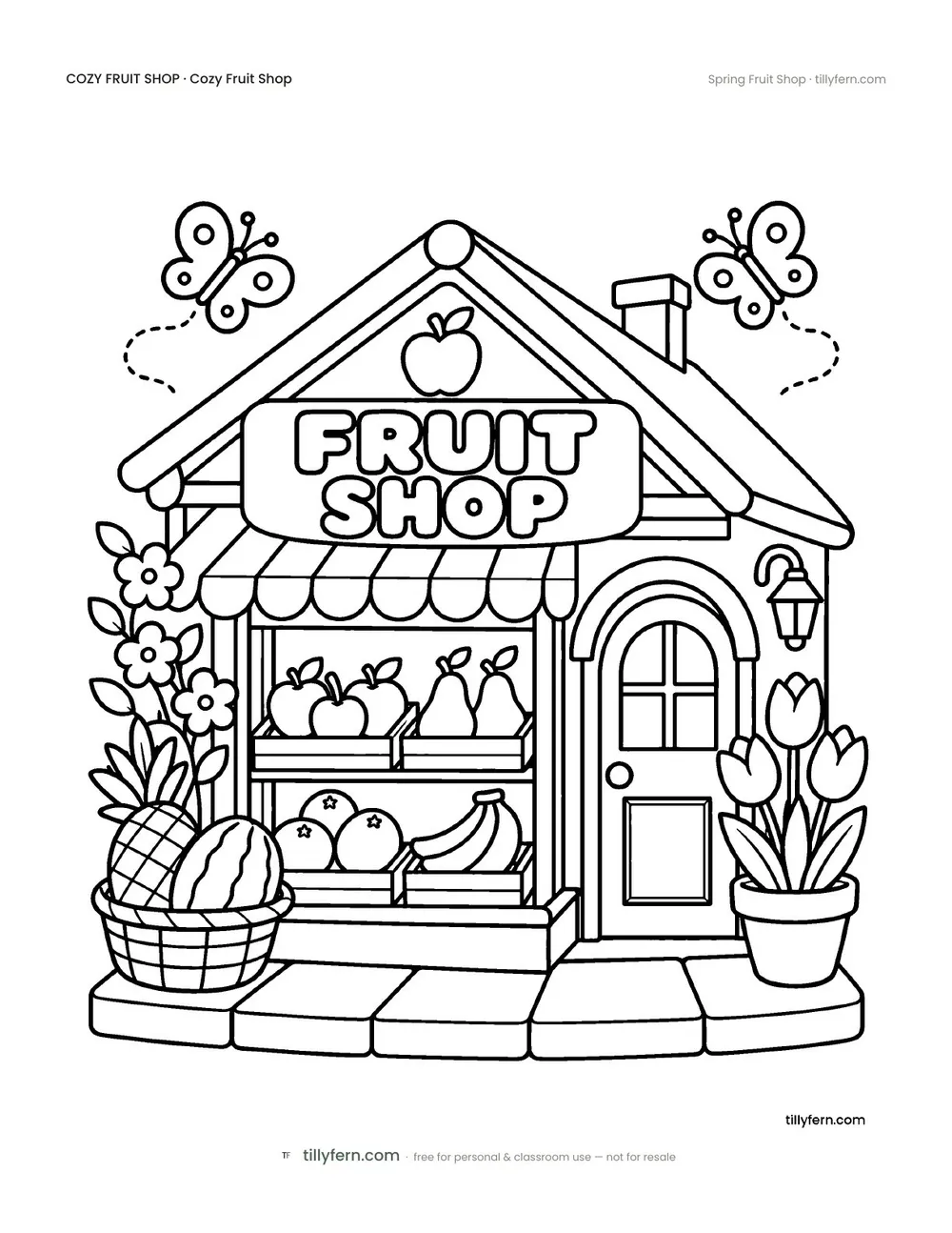 Spring Fruit Shop — free fruit shop coloring page from Cozy Fruit Shop