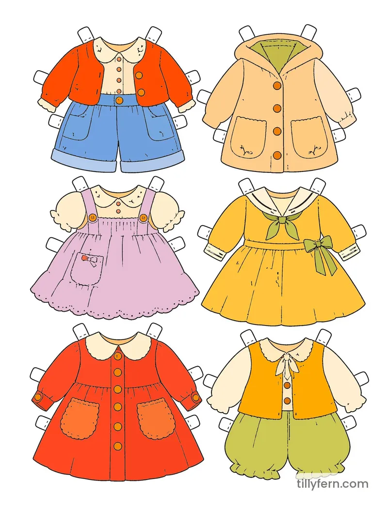 Spring Garden Wardrobe — More Outfits — colored example of the coloring page in bright colors