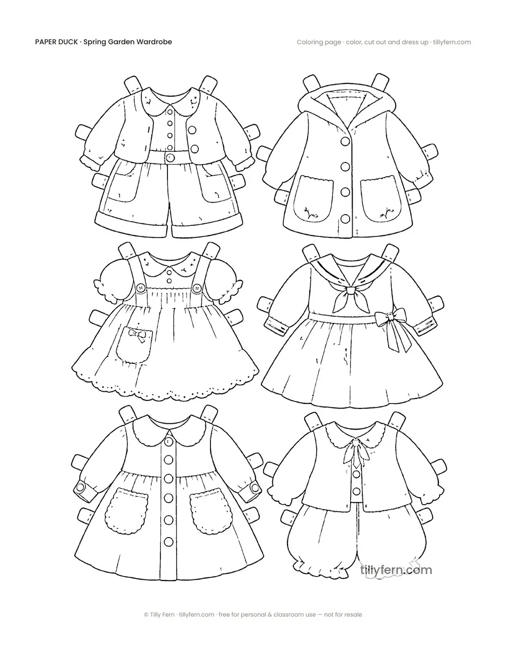 Spring Garden Wardrobe — More Outfits — free printable paper duck coloring page