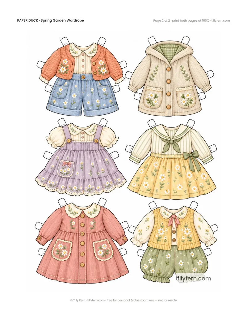 Spring Garden Wardrobe — page 2: more printable paper doll clothes