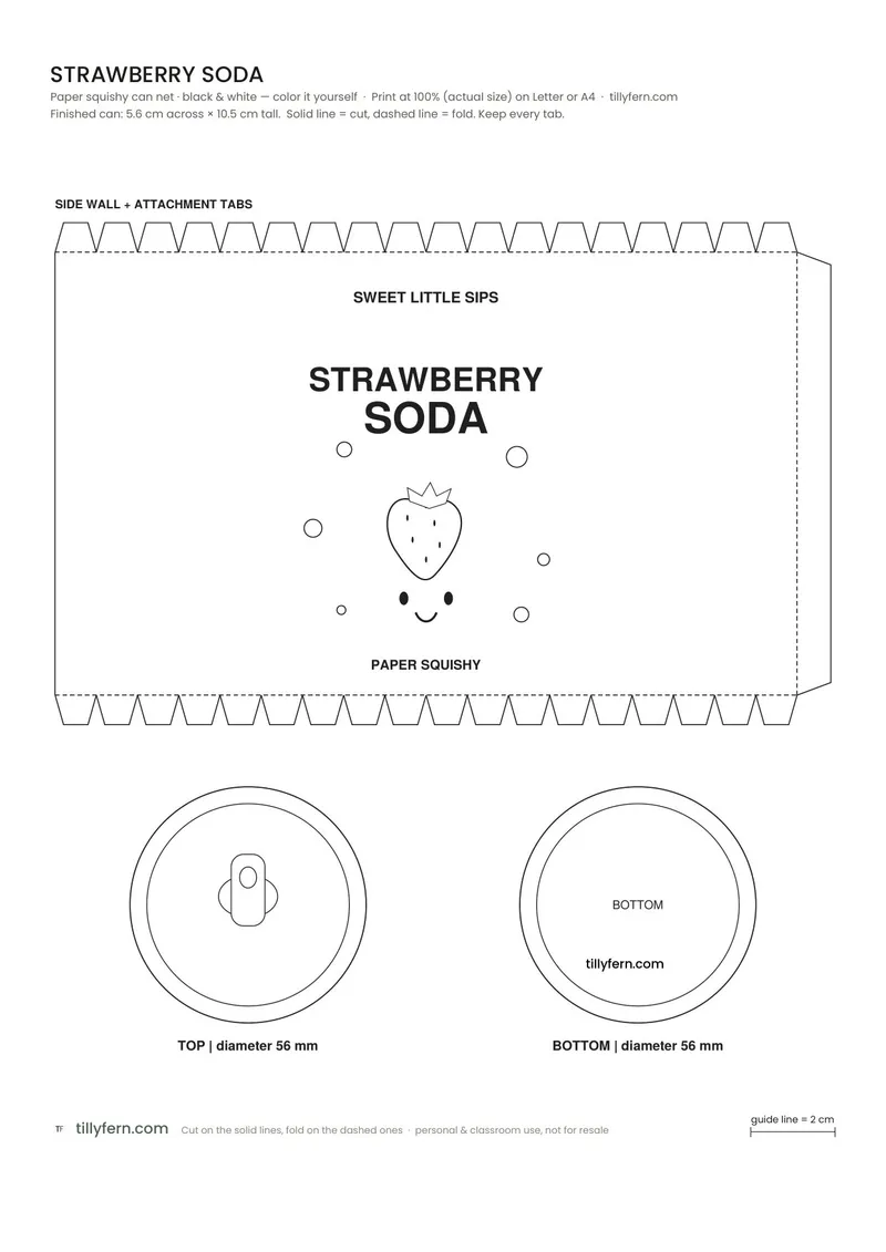 Strawberry Soda — black and white paper squishy template to color in