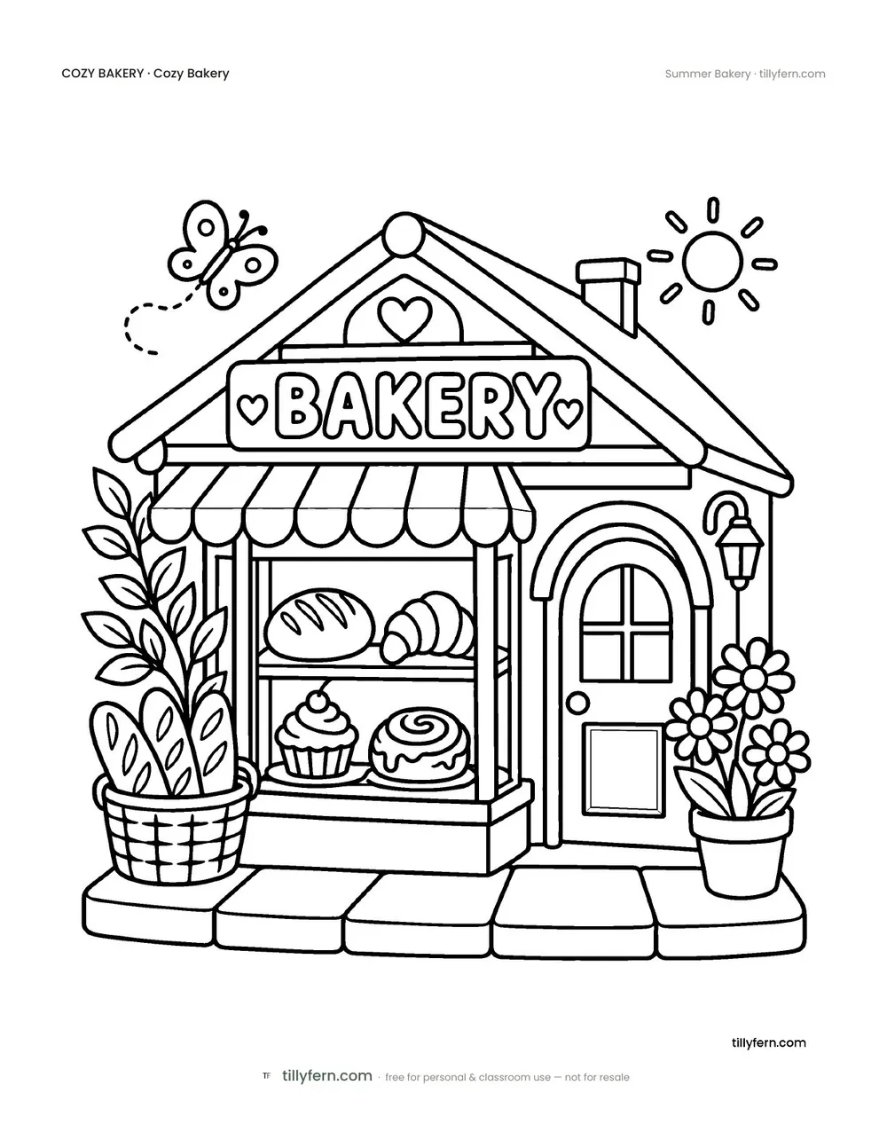 Summer Bakery — free bakery coloring page from Cozy Bakery