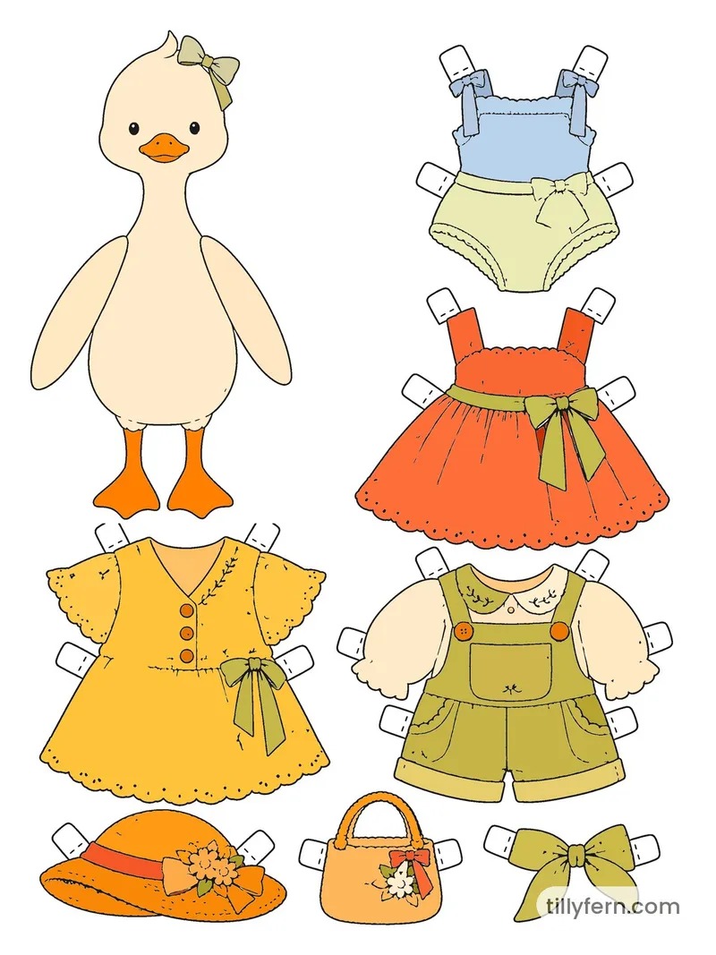 Summer Beach Wardrobe — Duck & Outfits — colored example of the coloring page in bright colors