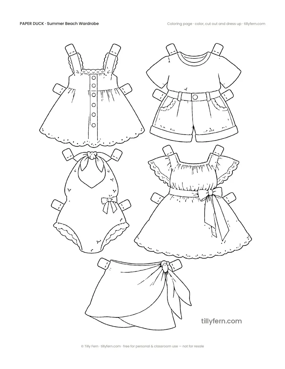 Summer Beach Wardrobe — More Outfits — free printable paper duck coloring page