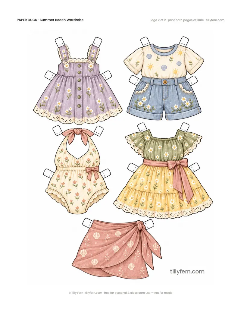 Summer Beach Wardrobe — page 2: more printable paper doll clothes