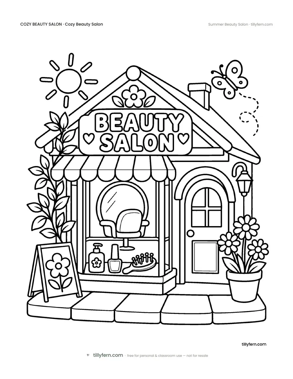 Summer Beauty Salon — free beauty salon coloring page from Cozy Beauty Salon