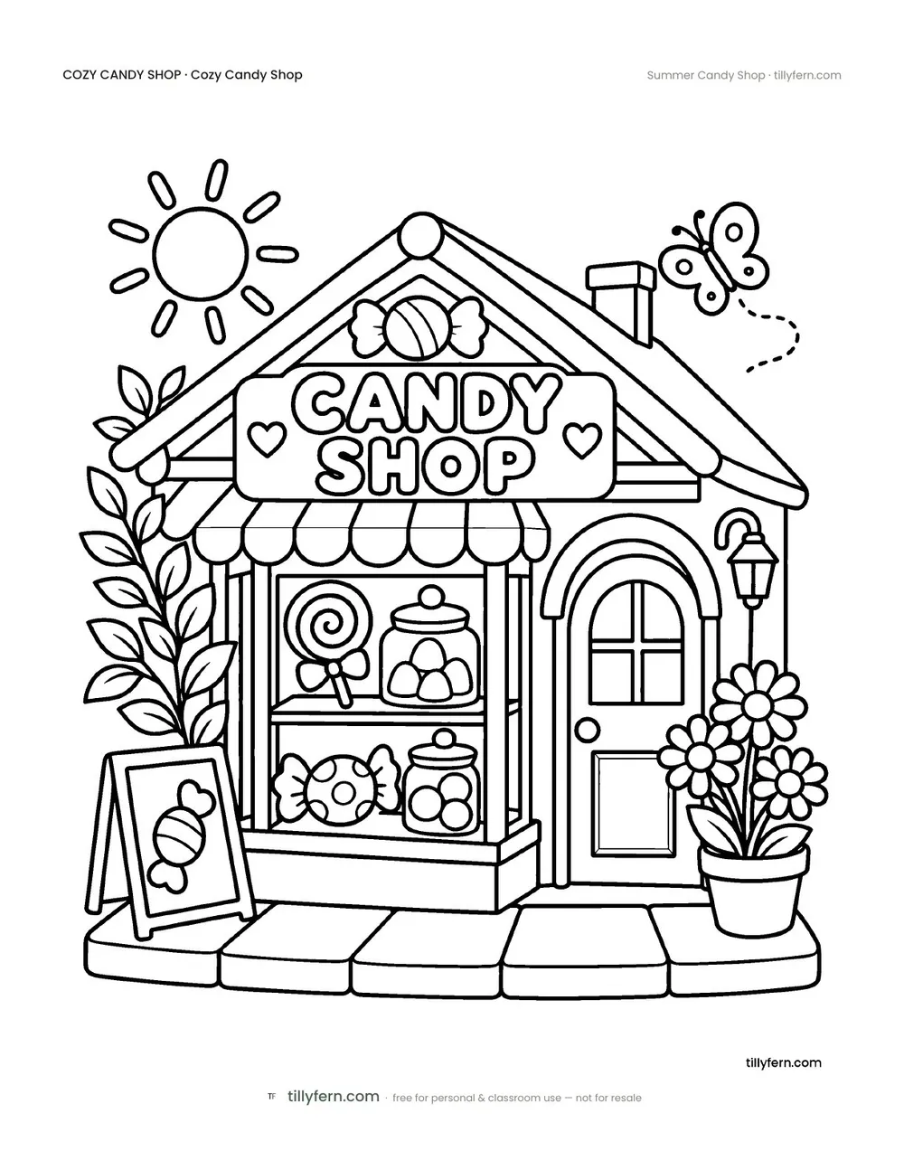 Summer Candy Shop — free candy shop coloring page from Cozy Candy Shop