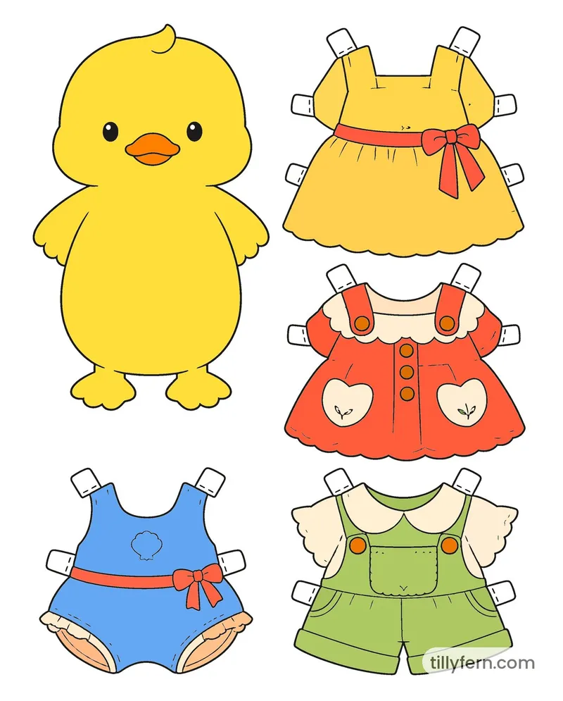 Summer Wardrobe — Duck & Outfits — colored example of the coloring page in bright colors