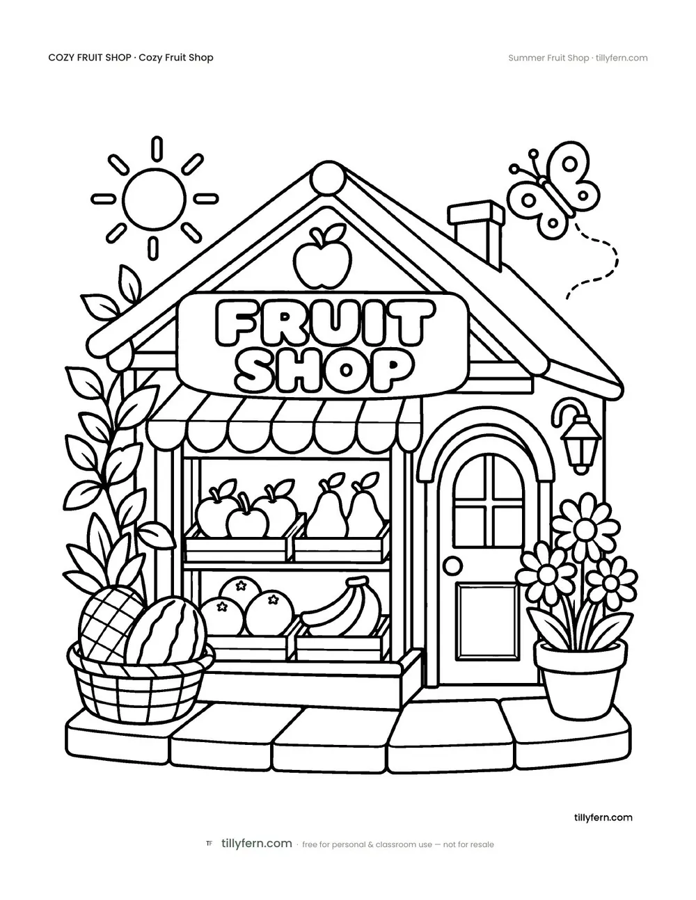 Summer Fruit Shop — free fruit shop coloring page from Cozy Fruit Shop