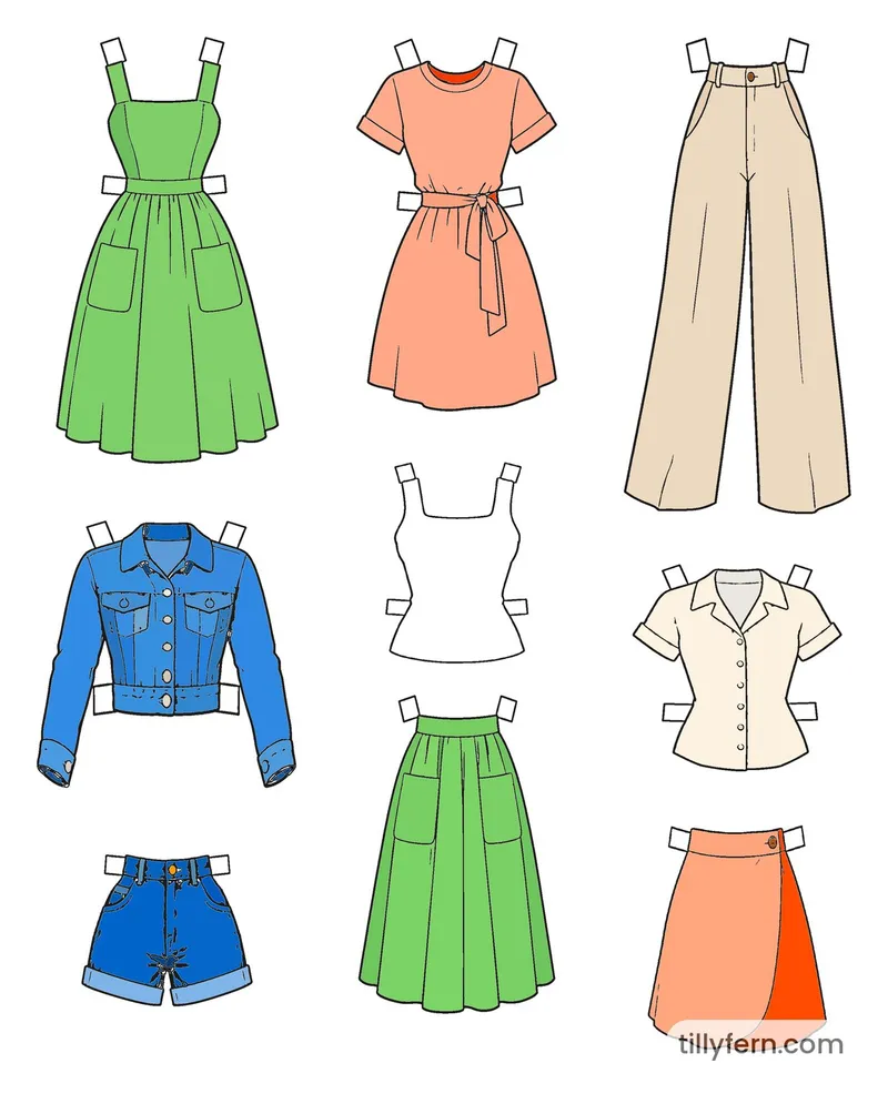 Summer Wardrobe — More Outfits — colored example of the coloring page in bright colors