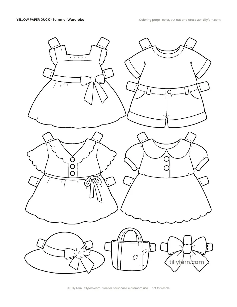 Summer Wardrobe — More Outfits — free printable yellow paper duck coloring page