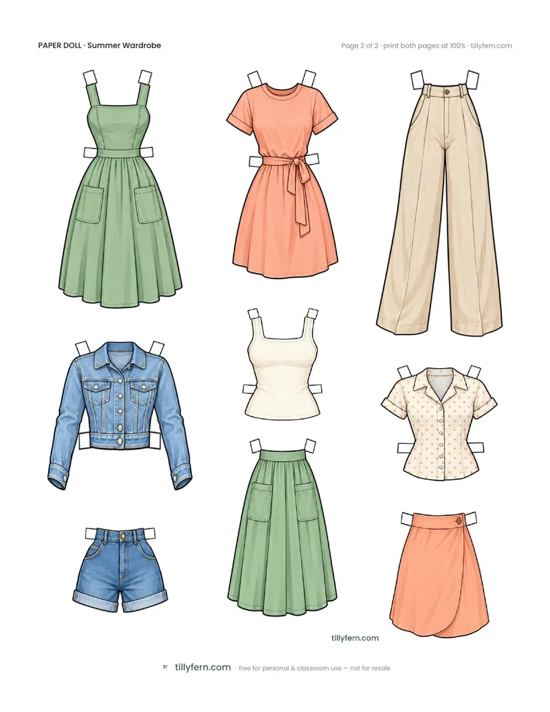 Summer Wardrobe — page 2: more printable paper doll clothes