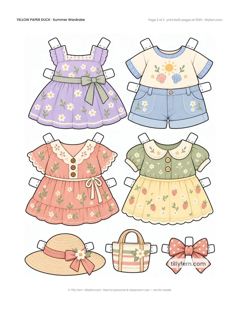Summer Wardrobe — page 2: more printable paper doll clothes
