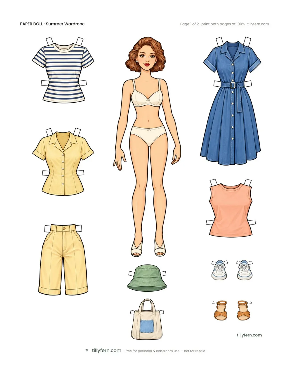 Summer Wardrobe — free printable paper doll paper doll with clothes, page 1 of 2