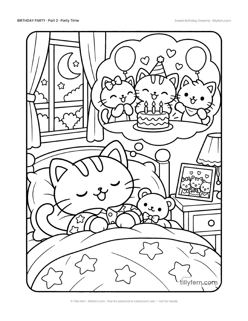 Sweet Birthday Dreams — free birthday coloring page from Birthday Party