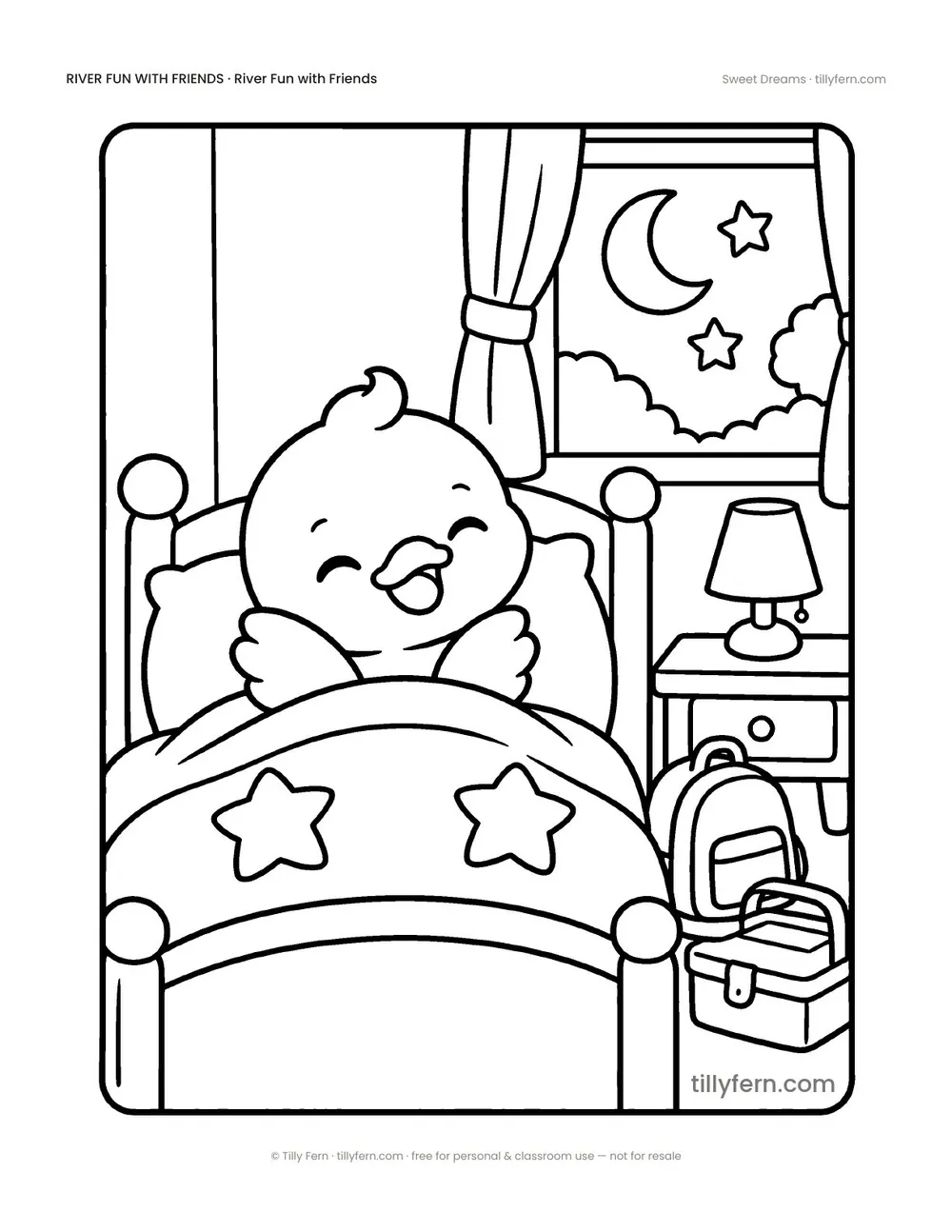Sweet Dreams — free duck coloring page from River Fun with Friends
