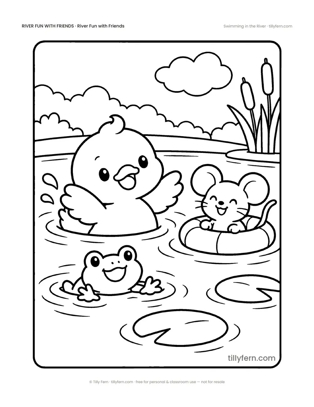 Swimming in the River — free duck coloring page from River Fun with Friends