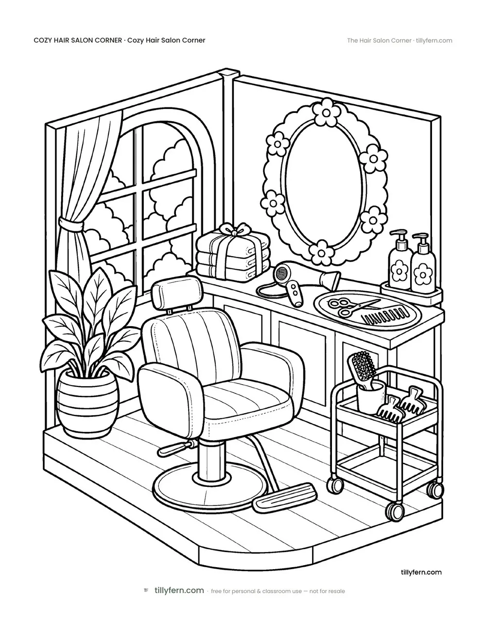 The Hair Salon Corner — free hair salon corner coloring page from Cozy Hair Salon Corner