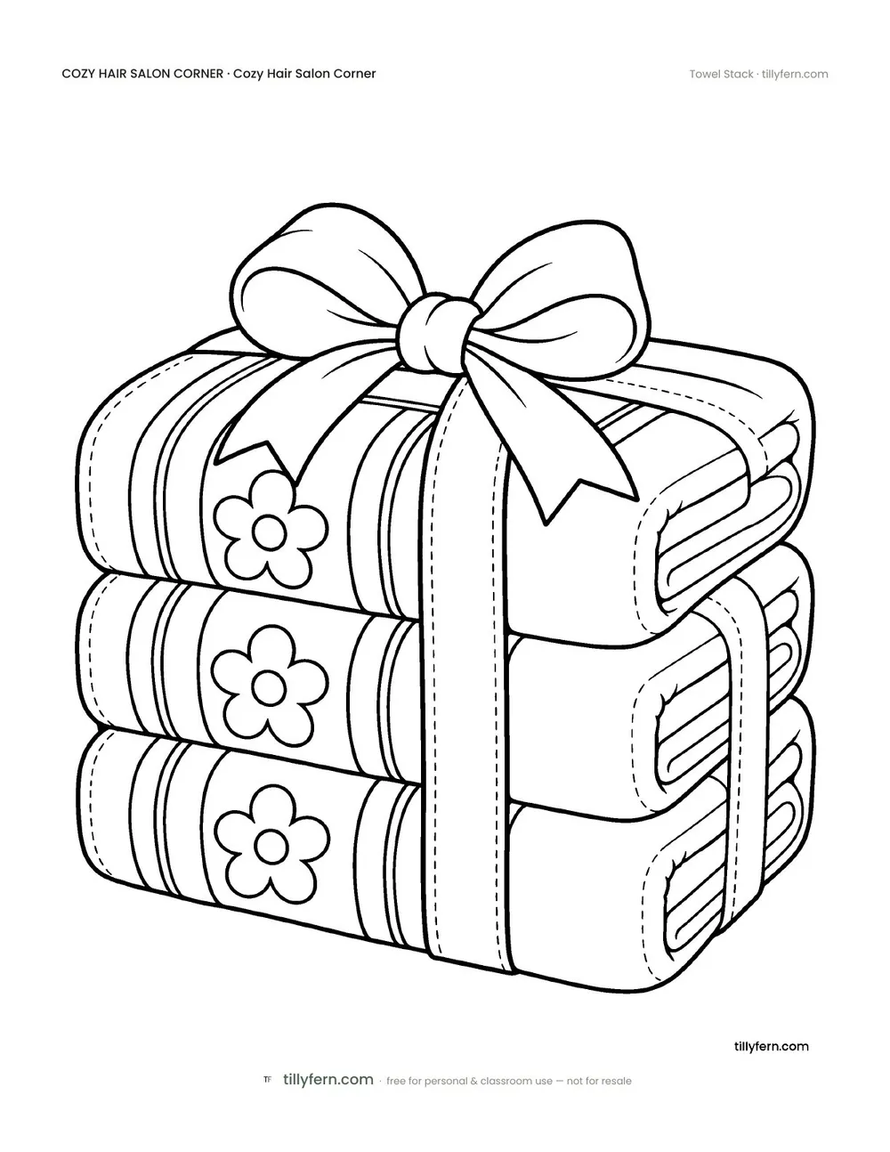 Towel Stack — free hair salon corner coloring page from Cozy Hair Salon Corner