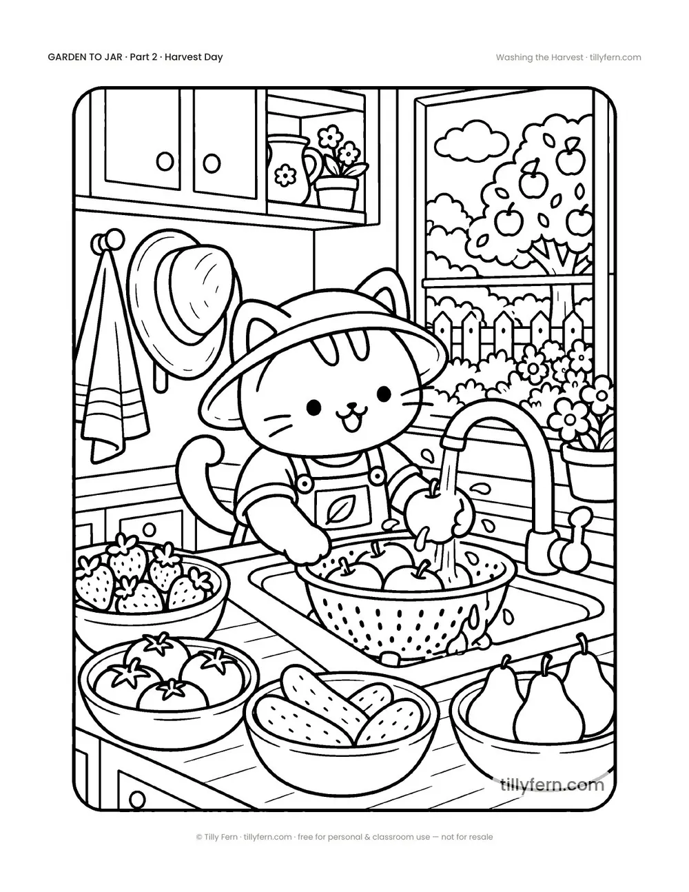 Washing the Harvest — free garden coloring page from Garden to Jar
