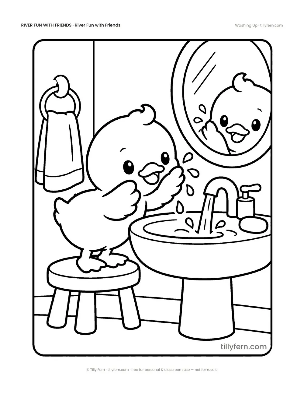 Washing Up — free duck coloring page from River Fun with Friends