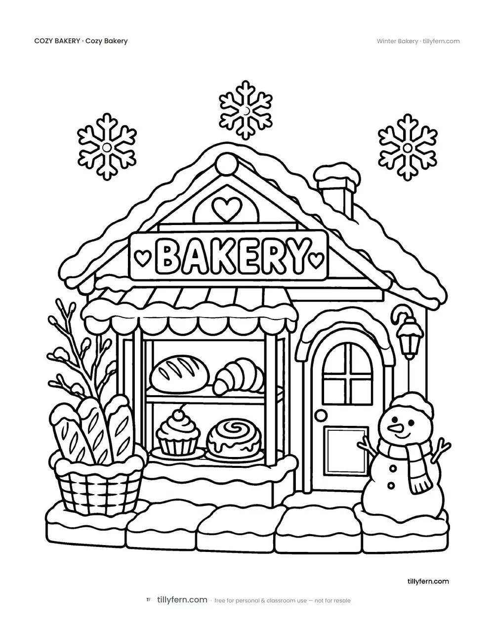 Winter Bakery — free bakery coloring page from Cozy Bakery