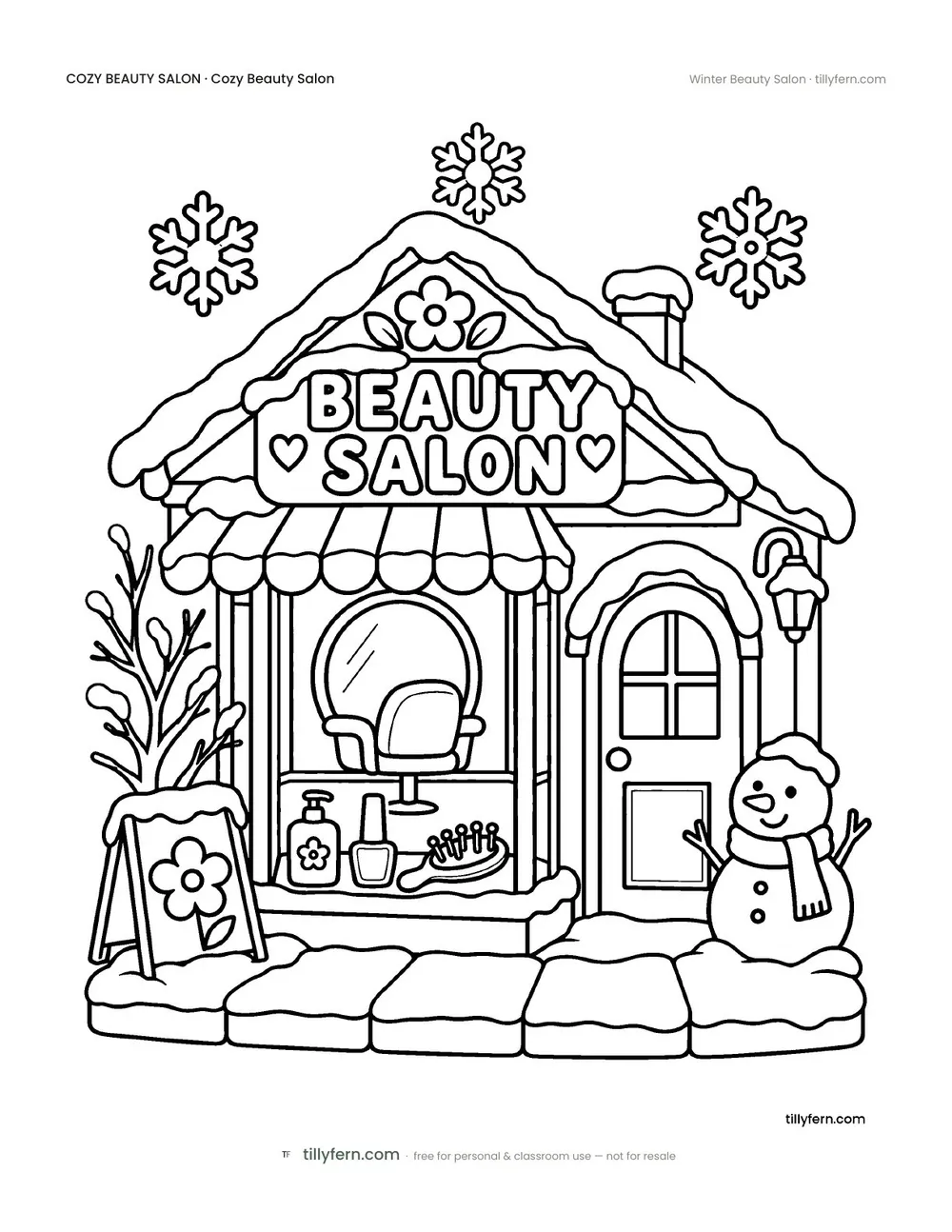 Winter Beauty Salon — free beauty salon coloring page from Cozy Beauty Salon
