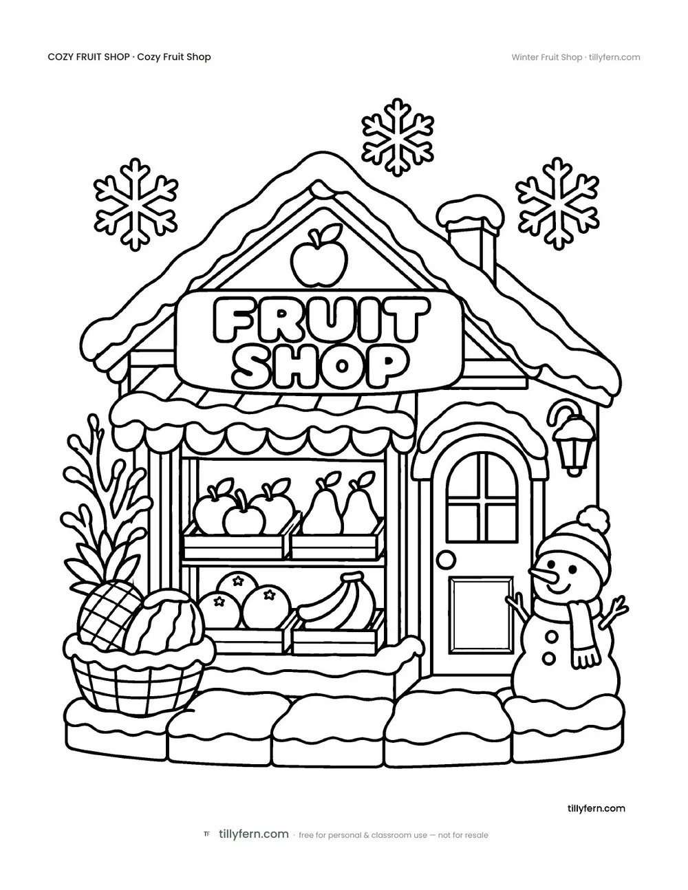 Winter Fruit Shop — free fruit shop coloring page from Cozy Fruit Shop