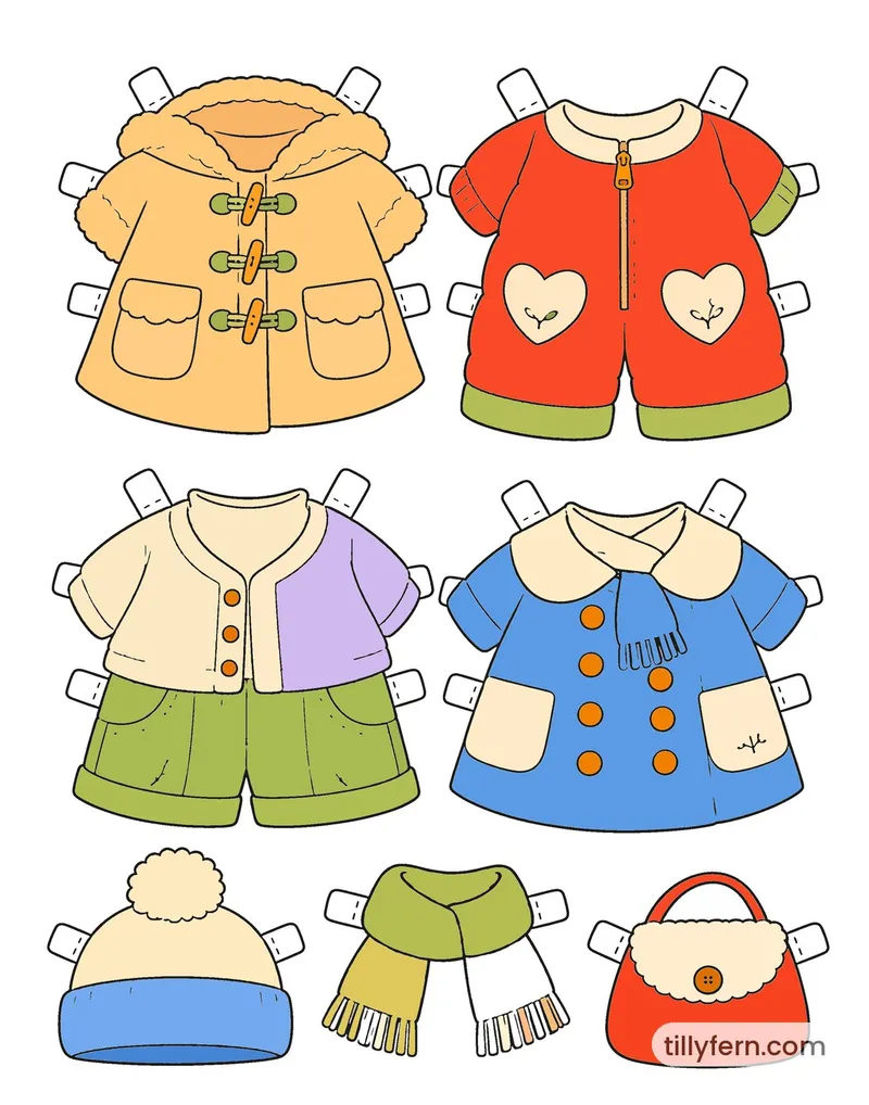 Winter Wardrobe — More Outfits — colored example of the coloring page in bright colors