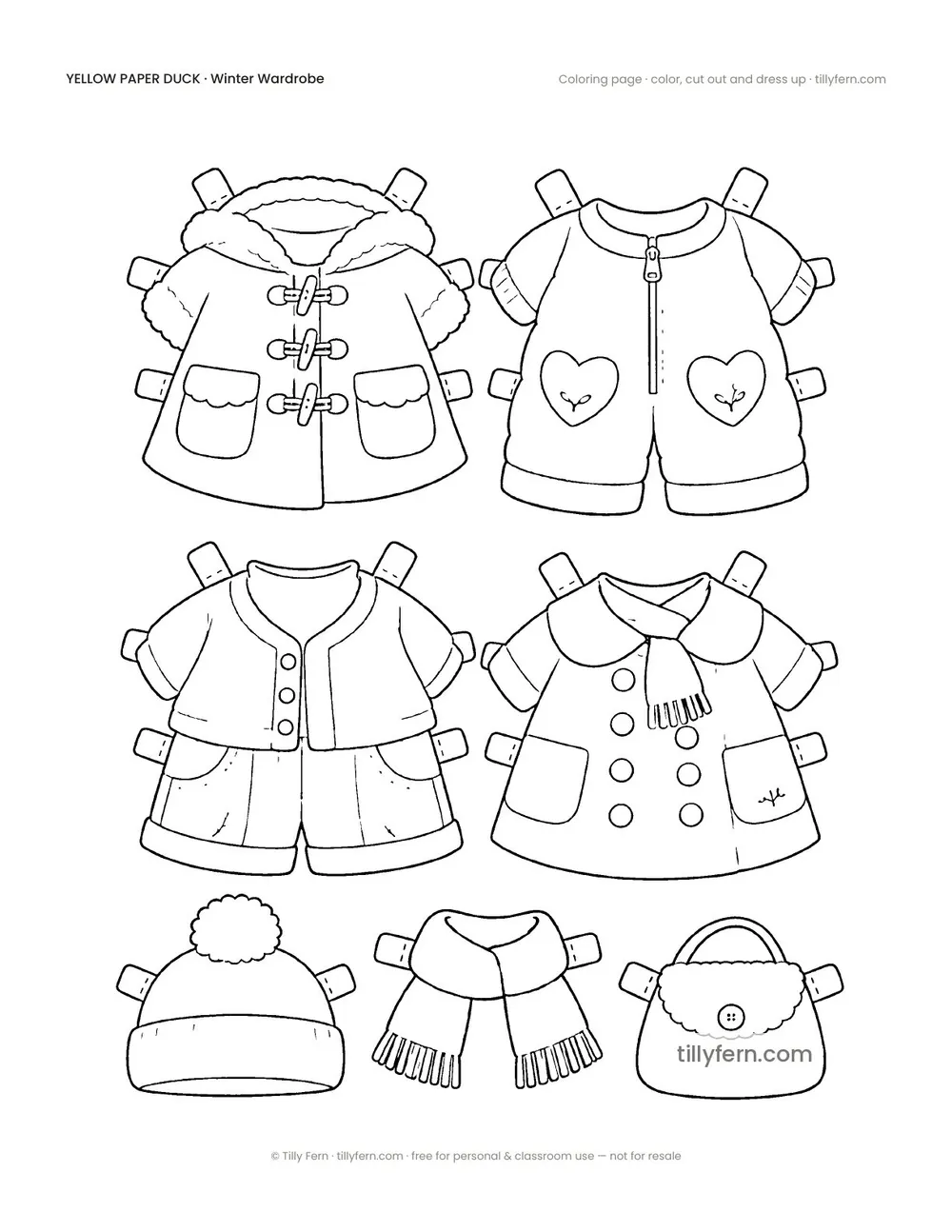 Winter Wardrobe — More Outfits — free printable yellow paper duck coloring page