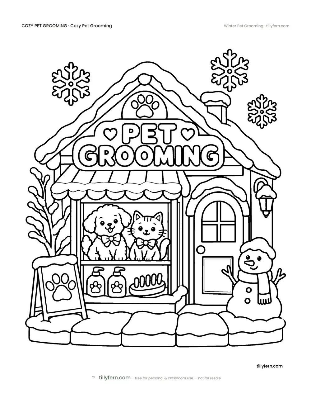 Winter Pet Grooming — free pet grooming coloring page from Cozy Pet Grooming