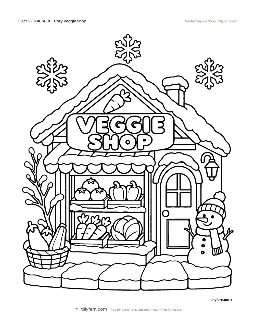 Winter Veggie Shop — free veggie shop coloring page from Cozy Veggie Shop
