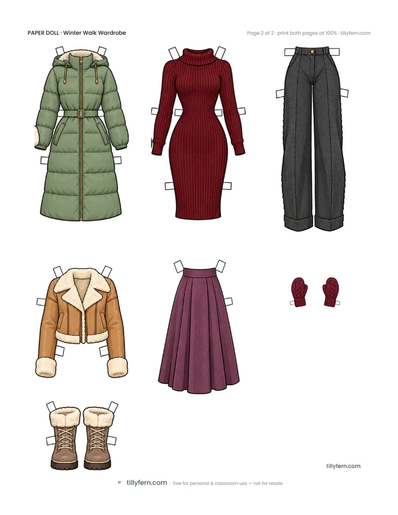 Winter Walk Wardrobe — page 2: more printable paper doll clothes