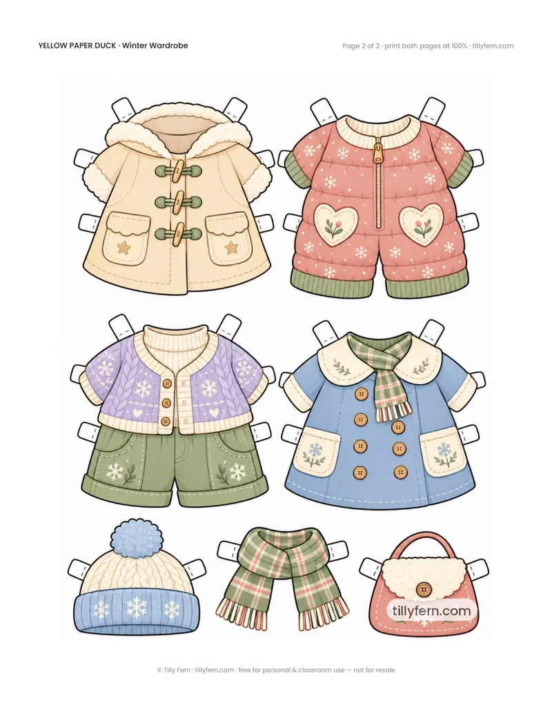 Winter Wardrobe — page 2: more printable paper doll clothes